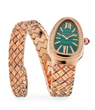 BVLGARI Serpenti Spiga Watch 103626 Rose Gold Malachite Dial Diamond