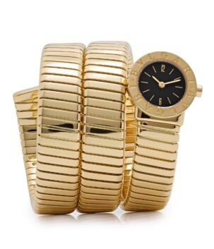 BVLGARI Tubogas BB191T 3 Row Yellow Gold Black Dial