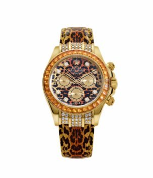 Rolex Daytona 116598SACO Yellow Gold 'Leopard' Diamond Dial Cognac Sapphire Bezel
